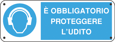 Cartello "È obbligatorio proteggere l'udito"