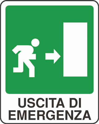 Cartello bifacciale "Uscita di emergenza a destra"