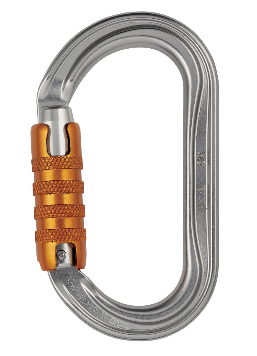 Moschettone Petzl modello "OK" ovale leggero per dispositivi a larga sezione
