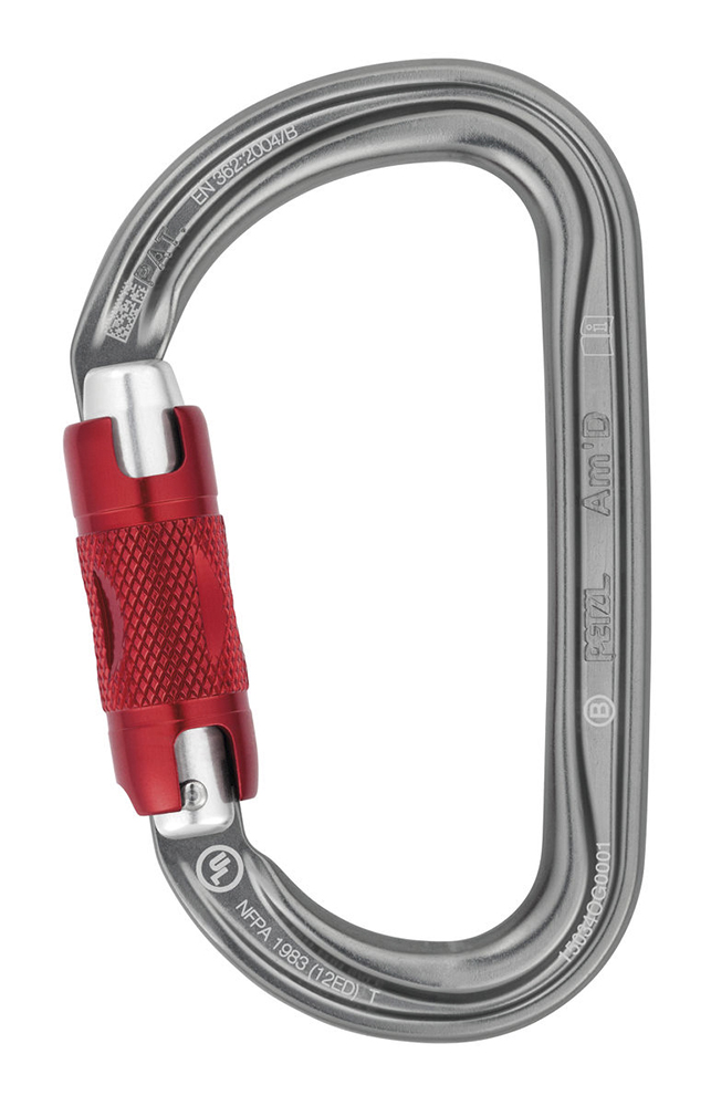 Moschettone Petzl modello "Am'D" con ghiera di bloccaggio