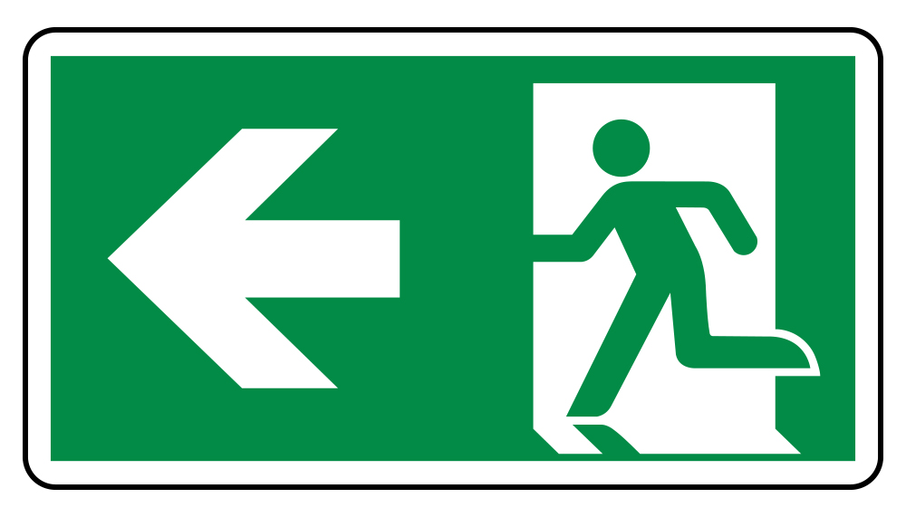 Cartello "Uscita di emergenza a sinistra"