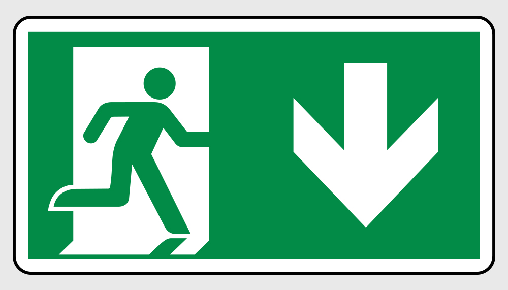 Cartello "Uscita di emergenza in basso"