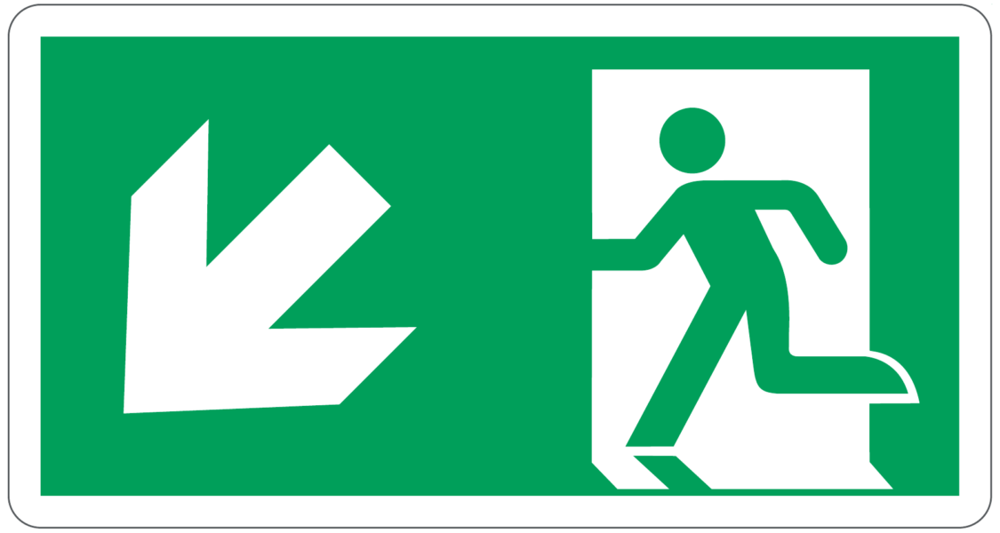 Cartello "Uscita di emergenza in basso a sinistra"