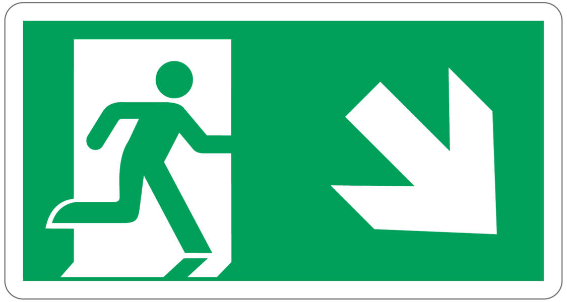 Cartello "Uscita di emergenza in basso"