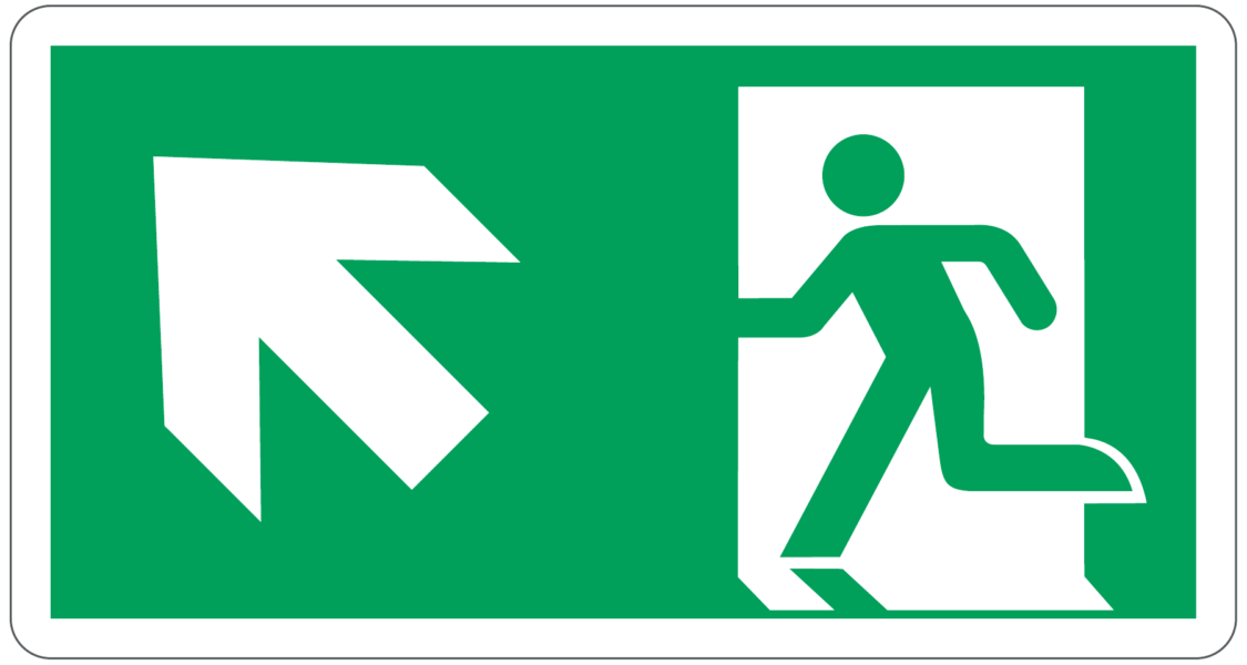 Cartello "Uscita di emergenza in alto a sinistra"