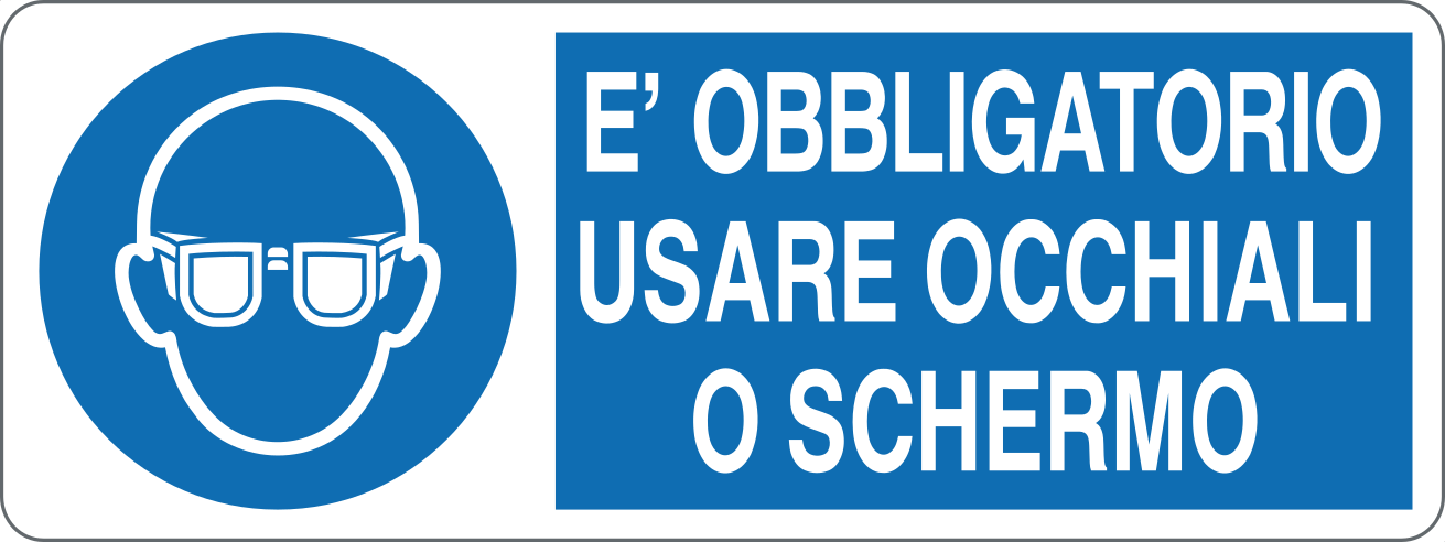 Cartello "È obbligatorio usare occhiali o schermi"