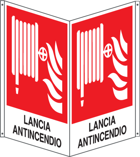 Cartello bifacciale "Lancia antincendio"